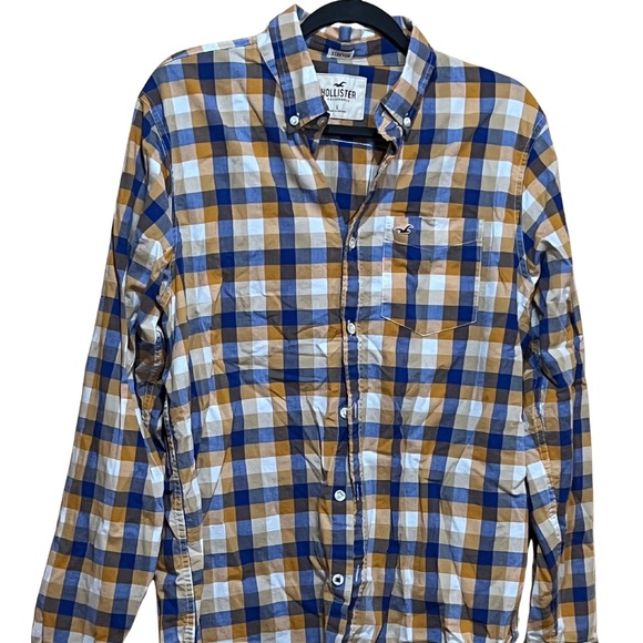 Hollister Other - Hollister Stretch‎ Plaid Button‑Up Mens L Slim Fit Blue White Yellow